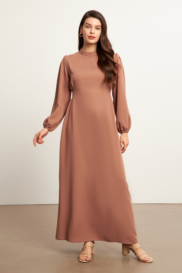 Nevra Kuşaklı Elbise - Camel