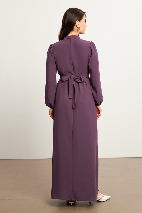 Nevra Kuşaklı Elbise - Leylak