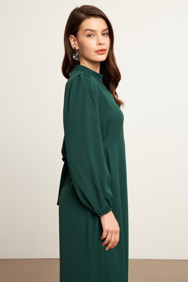 Nevra Kuşaklı Elbise - Zümrüt