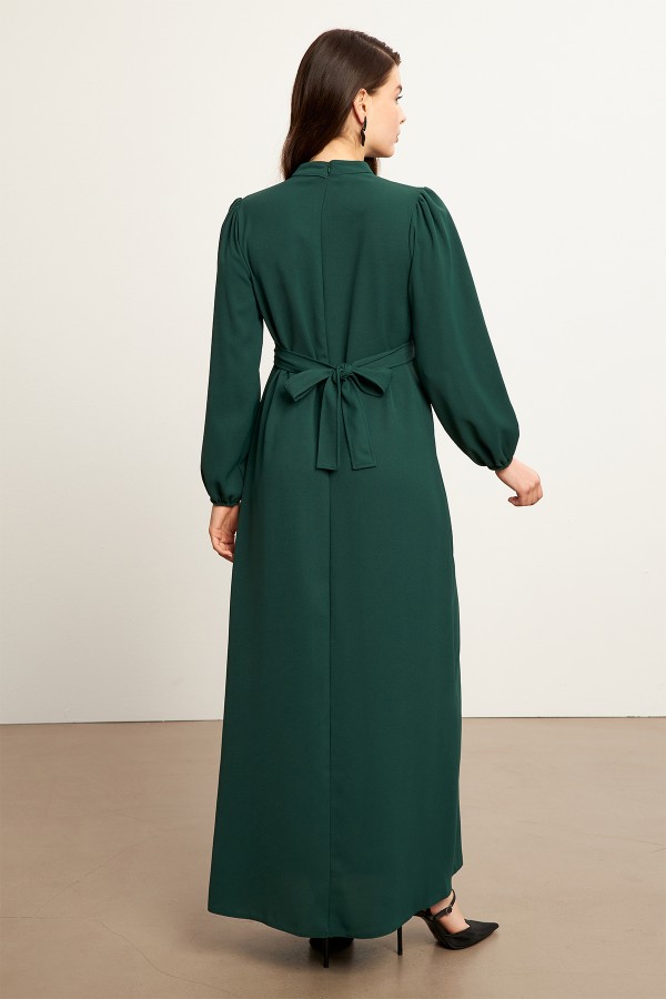 Nevra Kuşaklı Elbise - Zümrüt