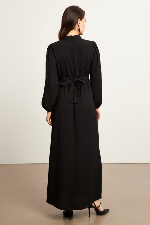 Nevra Kuşaklı Elbise - Siyah