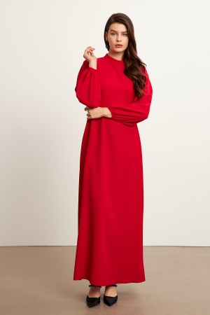 Nevra Kuşaklı Elbise - Kırmızı