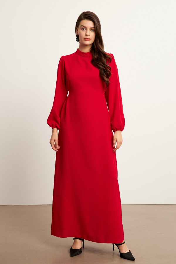 Nevra Kuşaklı Elbise - Kırmızı