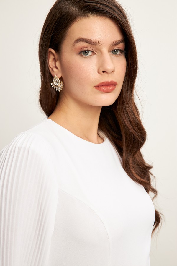 Pleated Sleeves Dress - Ecru