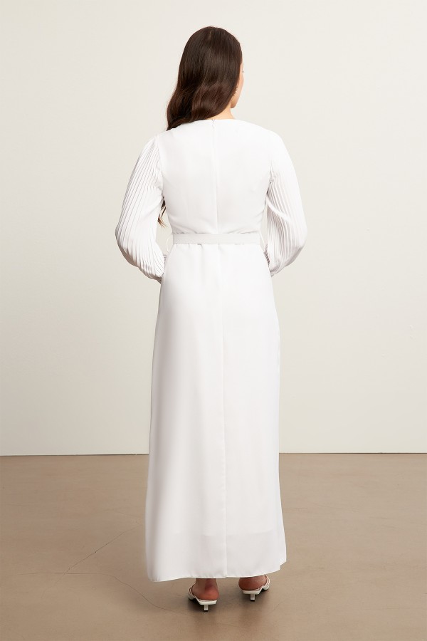 Pleated Sleeves Dress - Ecru