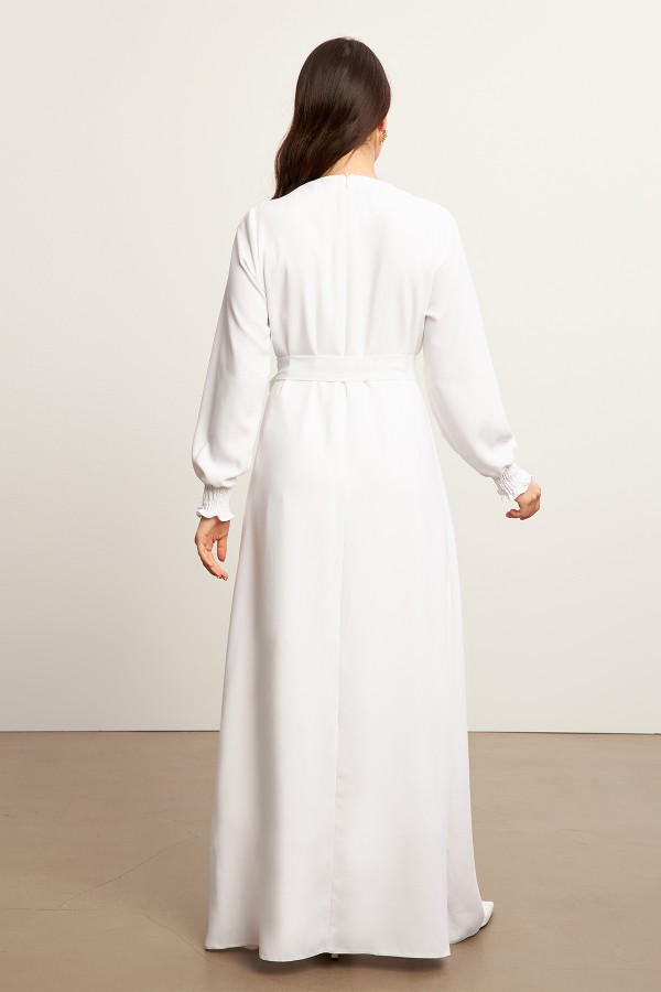 Vera Kuşaklı Elbise - Beyaz