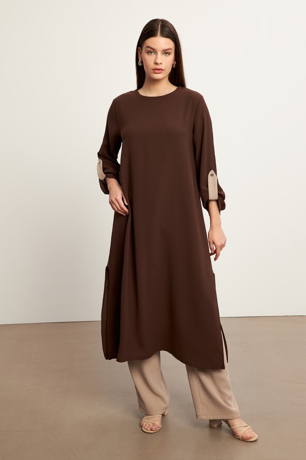 Afra Tunic Trouser Set - Brown