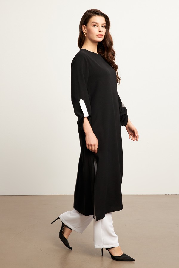 Afra Tunic Trousers Set - Black White