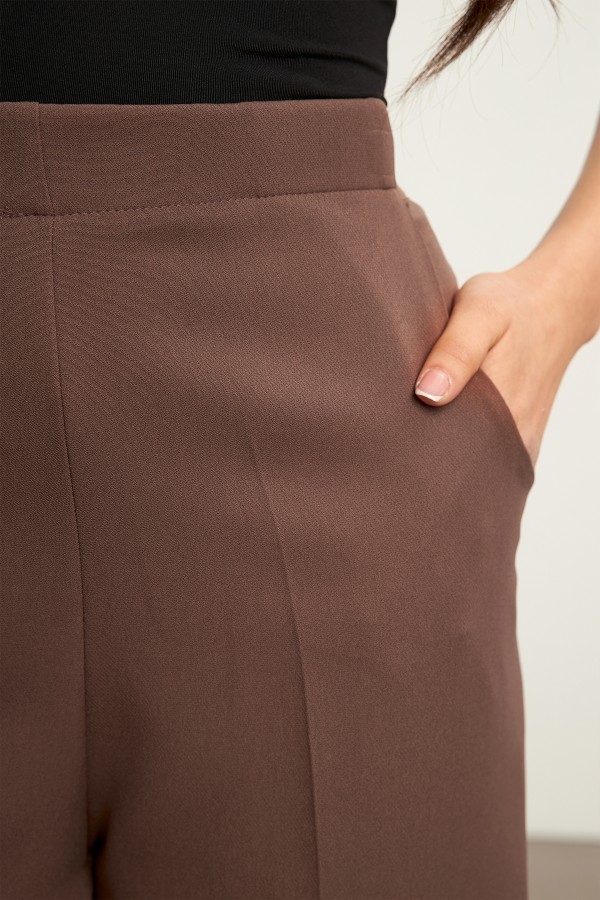 Beli Lastikli Bol Paça Pantolon - Kahve Beli Lastikli Bol Paça Pantolon - Kahve