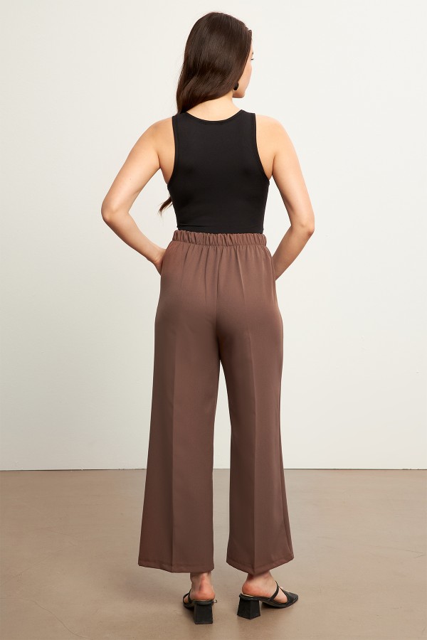 Beli Lastikli Bol Paça Pantolon - Kahve Beli Lastikli Bol Paça Pantolon - Kahve