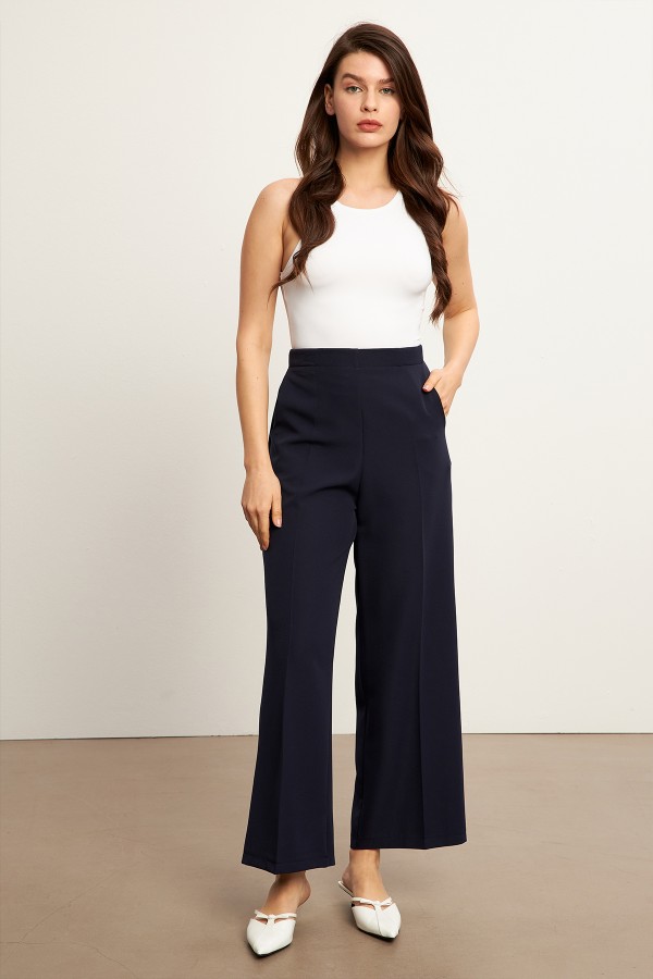 Beli Lastikli Bol Paça Pantolon - Lacivert