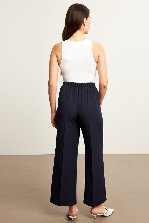 Beli Lastikli Bol Paça Pantolon - Lacivert