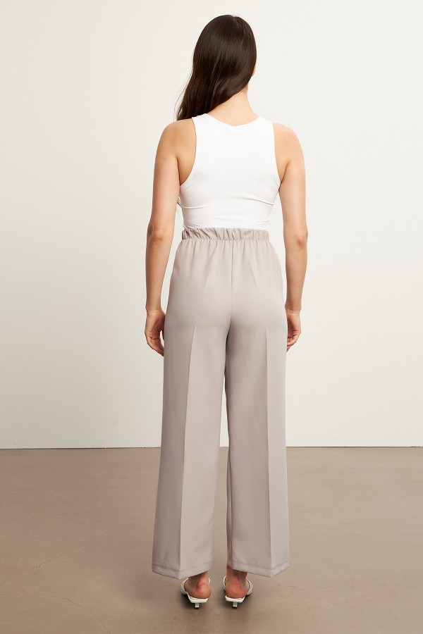 Beli Lastikli Bol Paça Pantolon - Gri