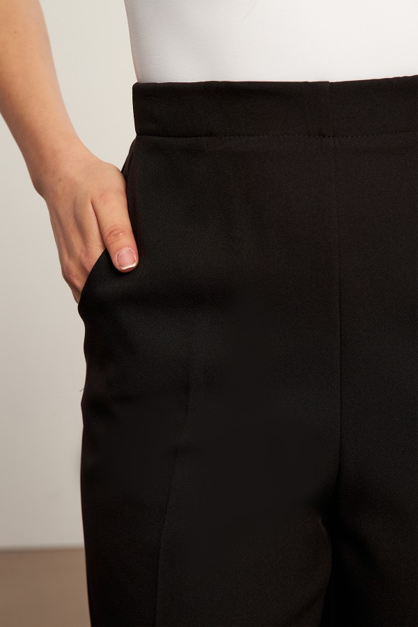 Beli Lastikli Bol Paça Pantolon - Siyah