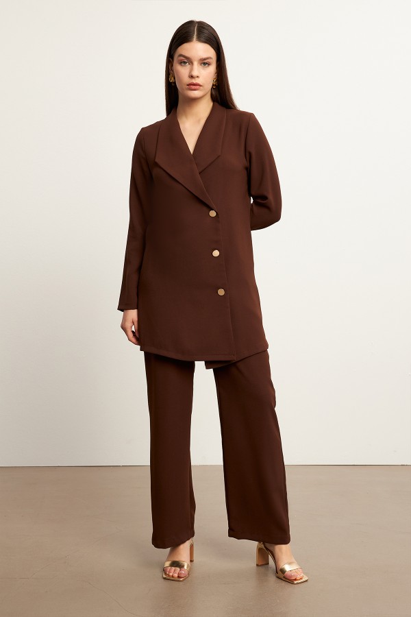 Liora Ceket Pantolon Takım - Kahve