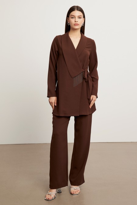 Zincirli Ceket Pantolon Takım - Kahve