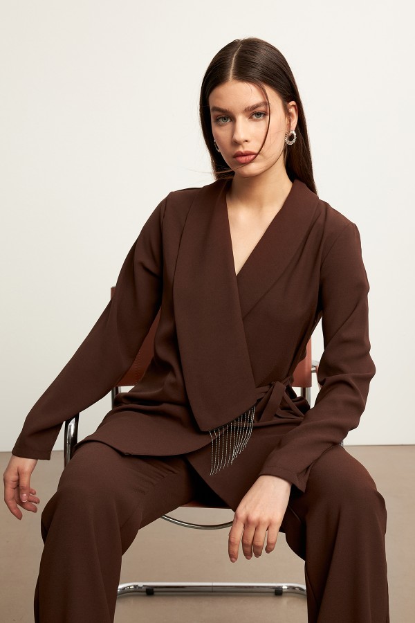 Chain Jacket Trousers Set - Brown