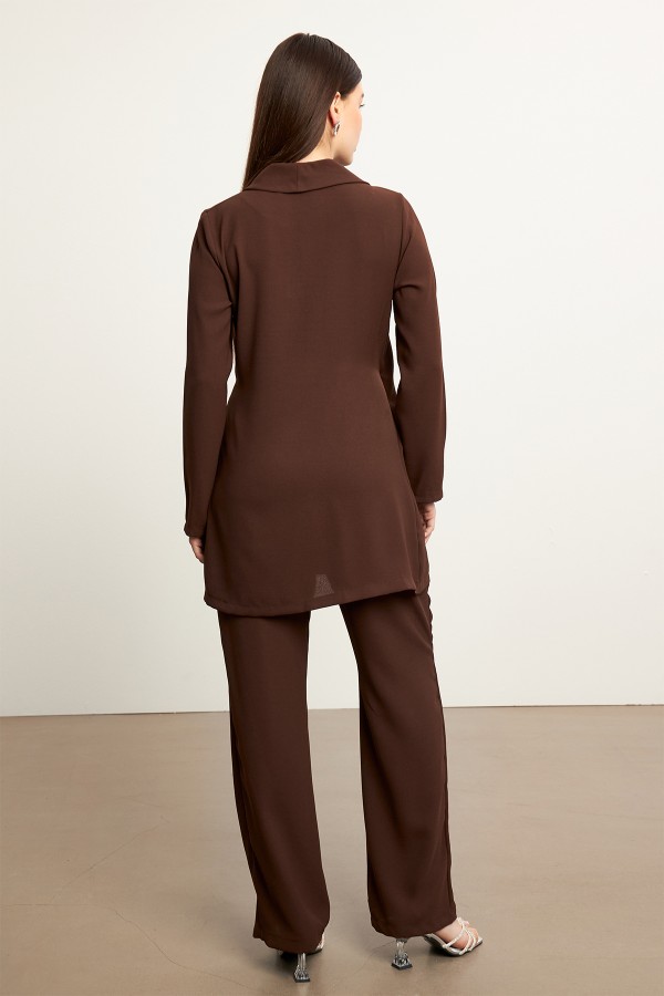 Zincirli Ceket Pantolon Takım - Kahve