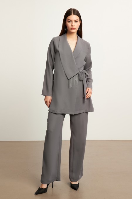 Zincirli Ceket Pantolon Takım - Gri
