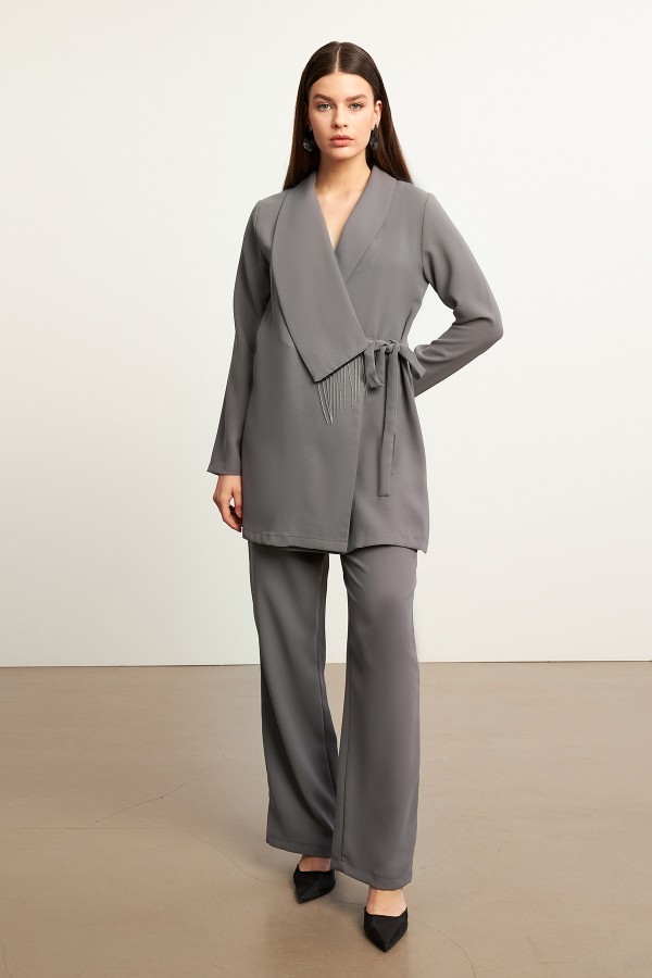 Zincirli Ceket Pantolon Takım - Gri