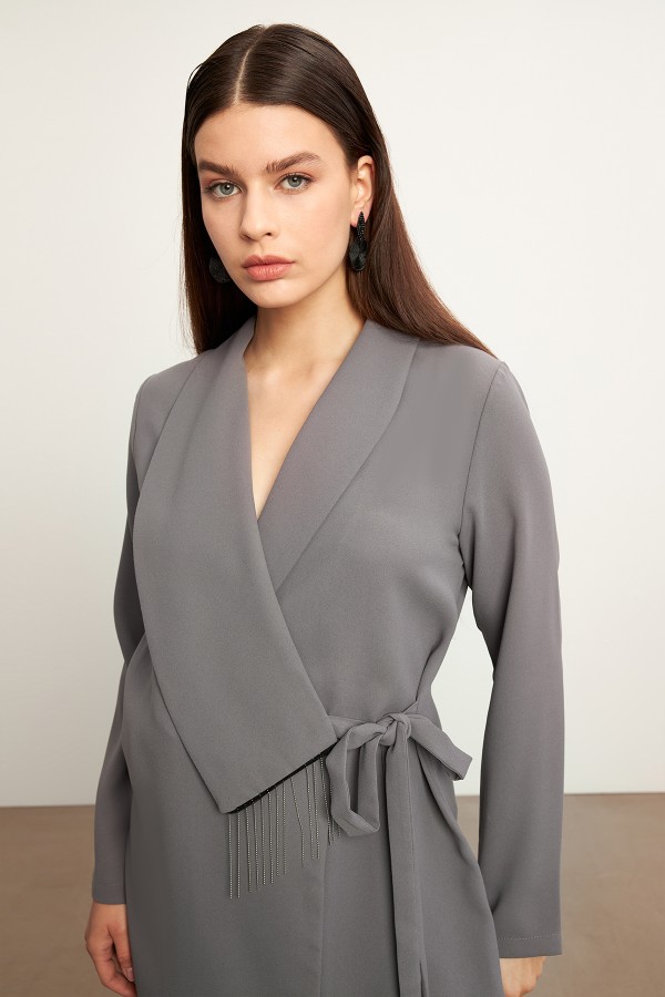 Zincirli Ceket Pantolon Takım - Gri