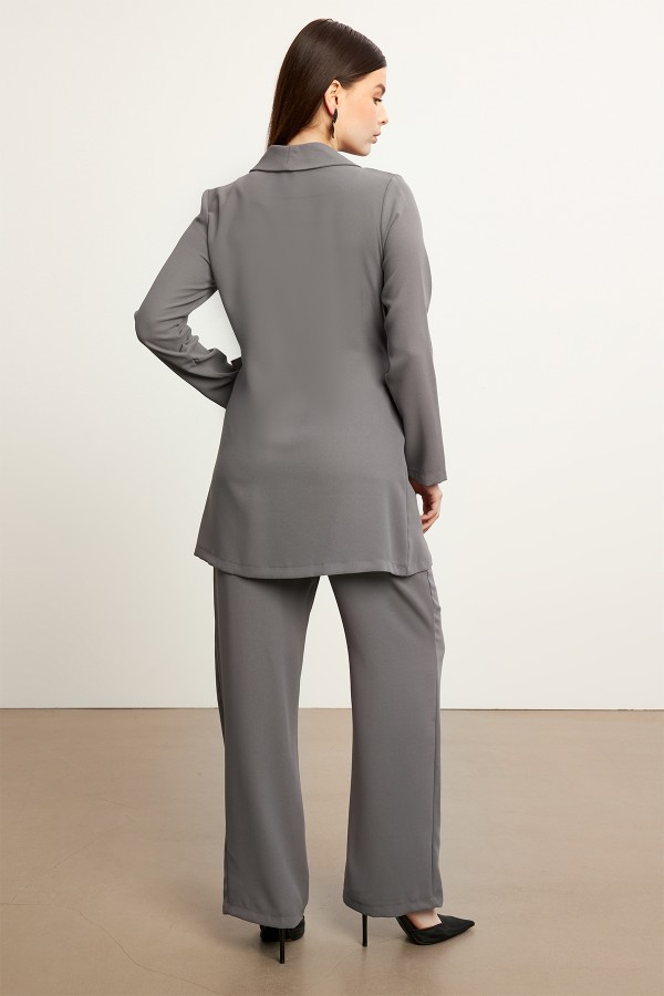Zincirli Ceket Pantolon Takım - Gri