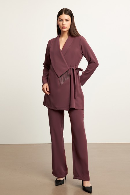 Zincirli Ceket Pantolon Takım - Gül Kurusu