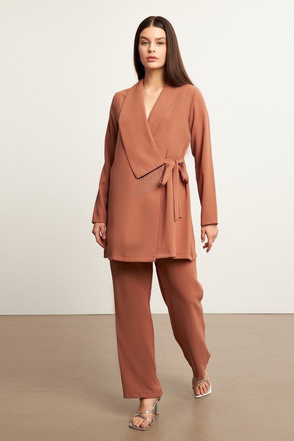 Zincirli Ceket Pantolon Takım - Camel
