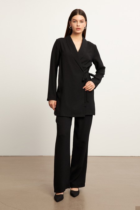 Biyeli Ceket Pantolon Takım - Siyah
