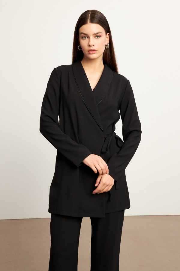 Biyeli Ceket Pantolon Takım - Siyah