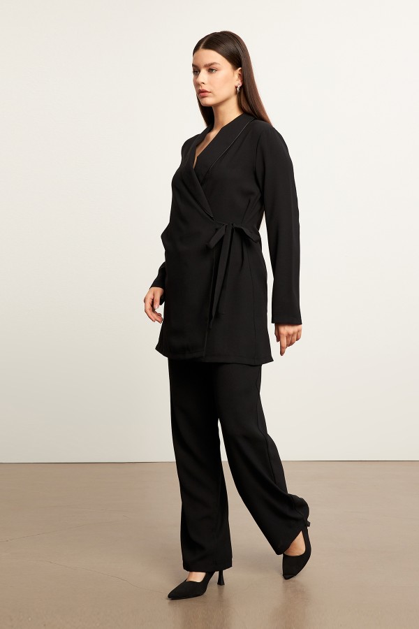 Biyeli Ceket Pantolon Takım - Siyah