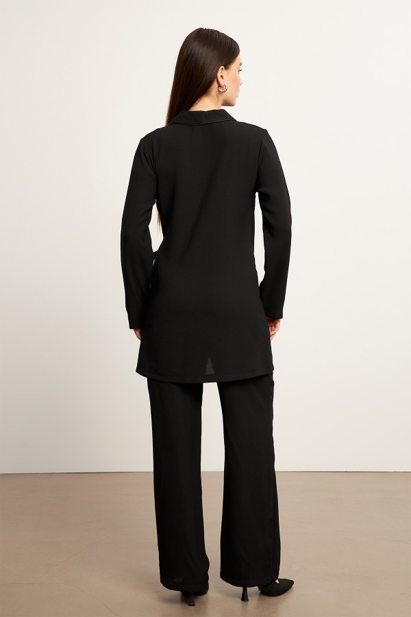 Biyeli Ceket Pantolon Takım - Siyah