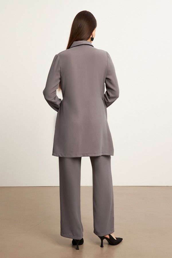 Biyeli Ceket Pantolon Takım - Gri