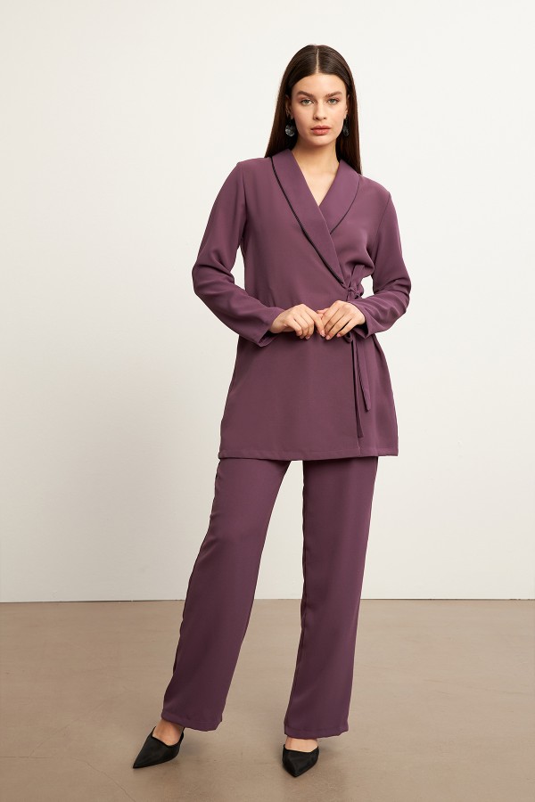 Biyeli Ceket Pantolon Takım - Leylak