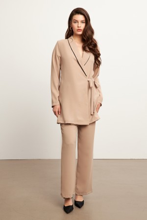 Piping Jacket and Trousers Set - Beige