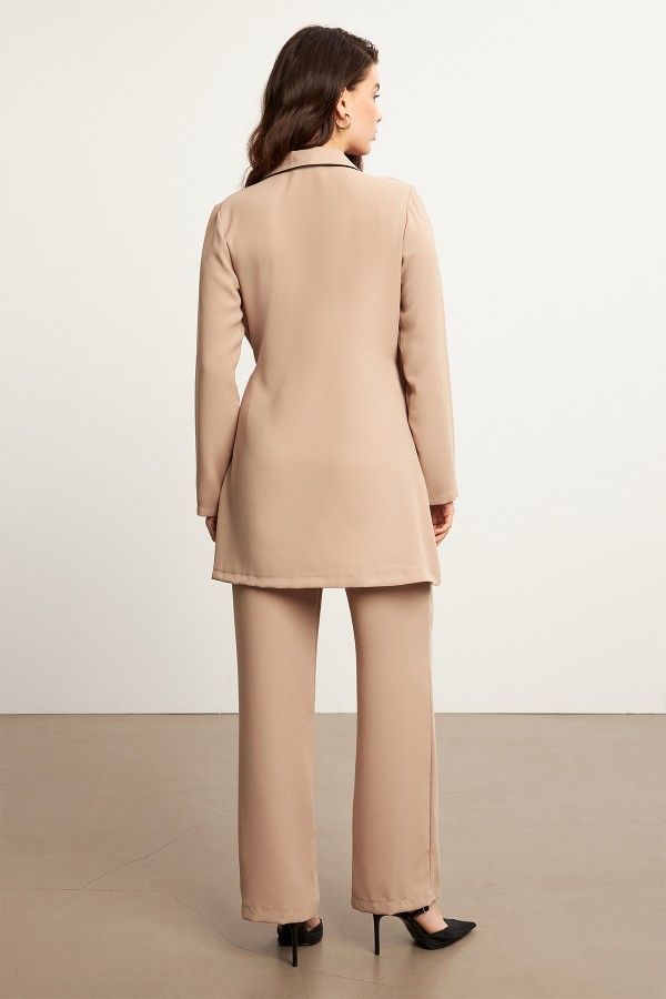 Piping Jacket and Trousers Set - Beige