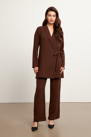 Piping Jacket and Trousers Set - Brown