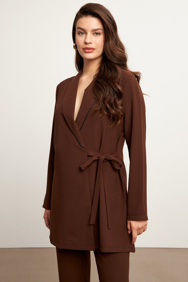 Piping Jacket and Trousers Set - Brown