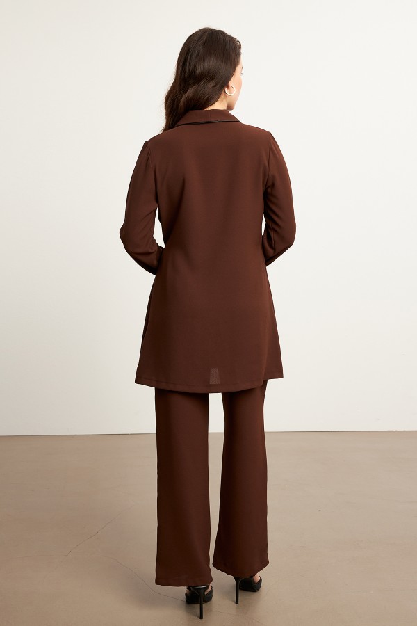 Biyeli Ceket Pantolon Takım - Kahve