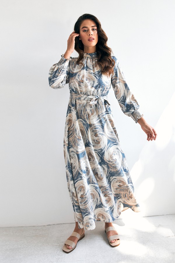 Rabella Desenli Elbise - İndigo