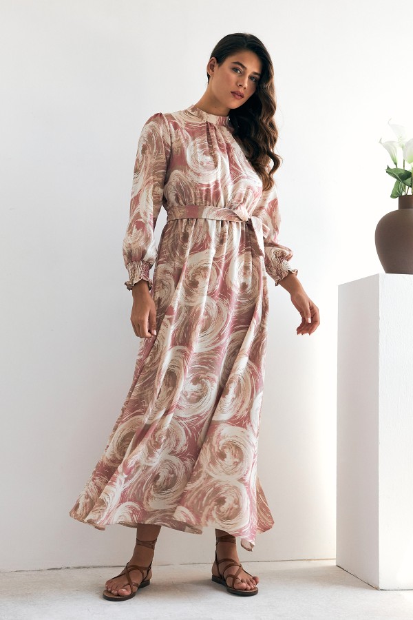 Rabella Patterned Dress - Dusty Rose