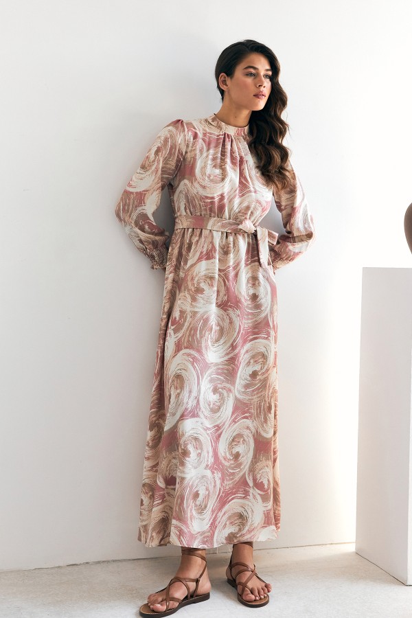 Rabella Patterned Dress - Dusty Rose