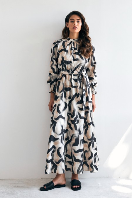 Soft Desenli Elbise - Siyah