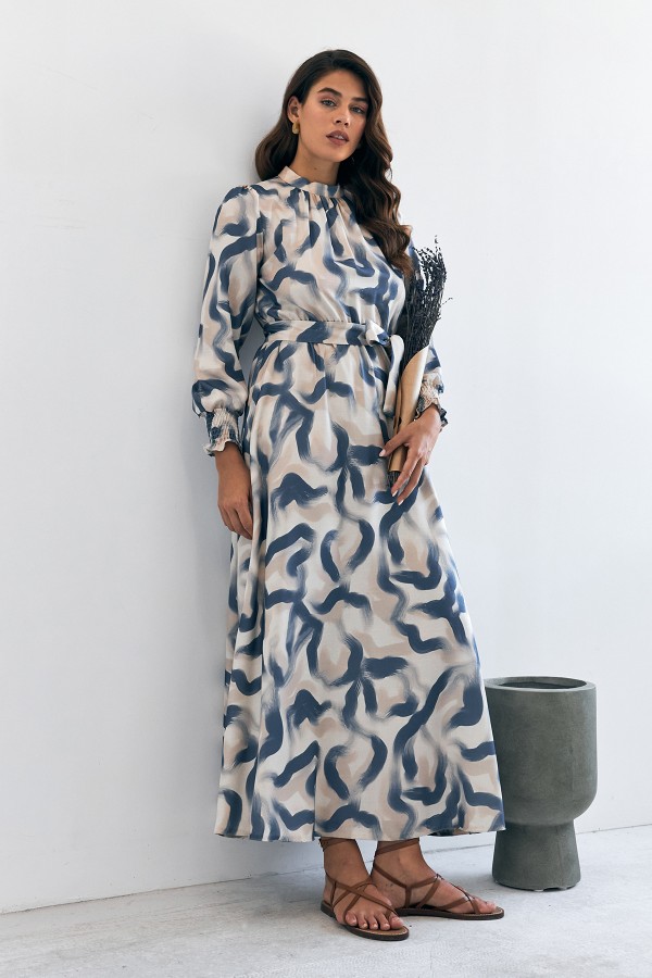 Soft Desenli Elbise - İndigo