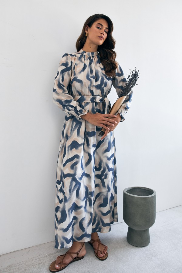 Soft Desenli Elbise - İndigo