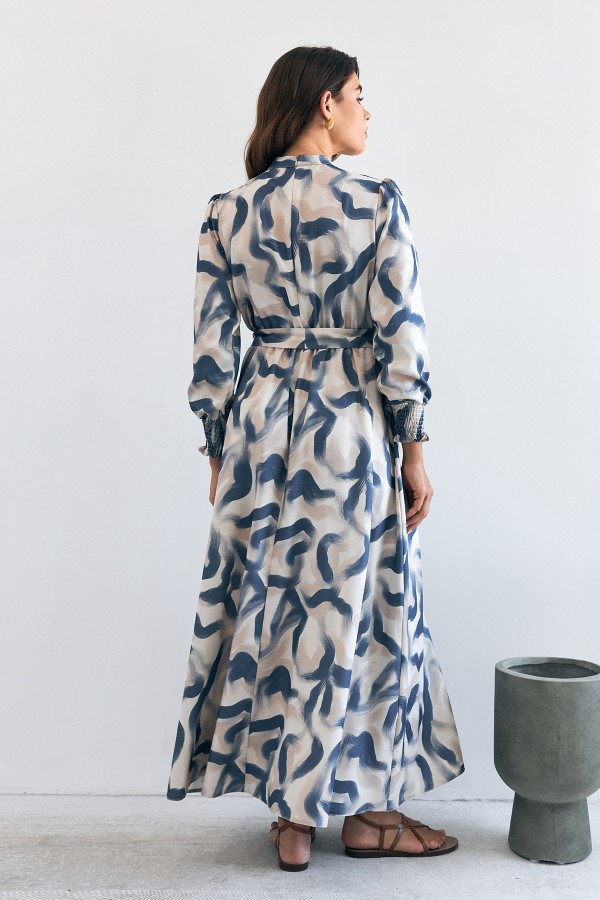 Soft Desenli Elbise - İndigo