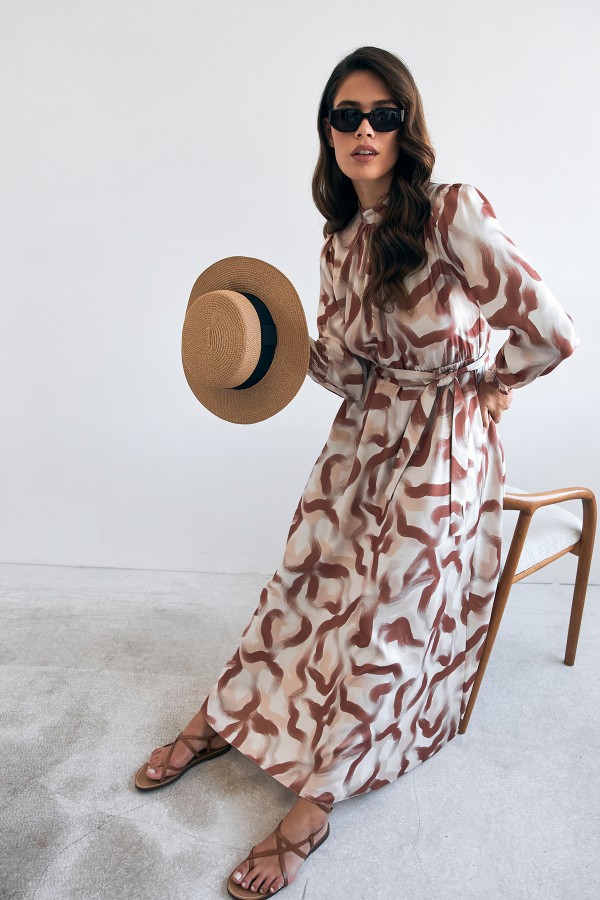 Soft Desenli Elbise - Kiremit