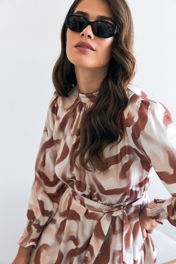 Soft Desenli Elbise - Kiremit