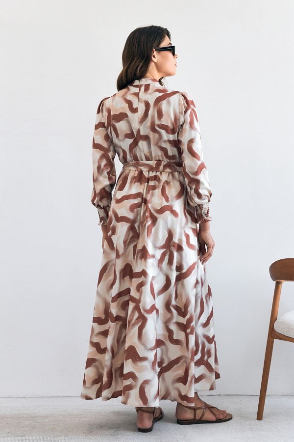 Soft Desenli Elbise - Kiremit