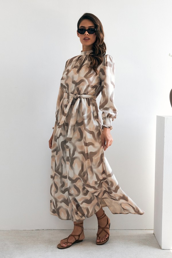 Soft Desenli Elbise - Bej